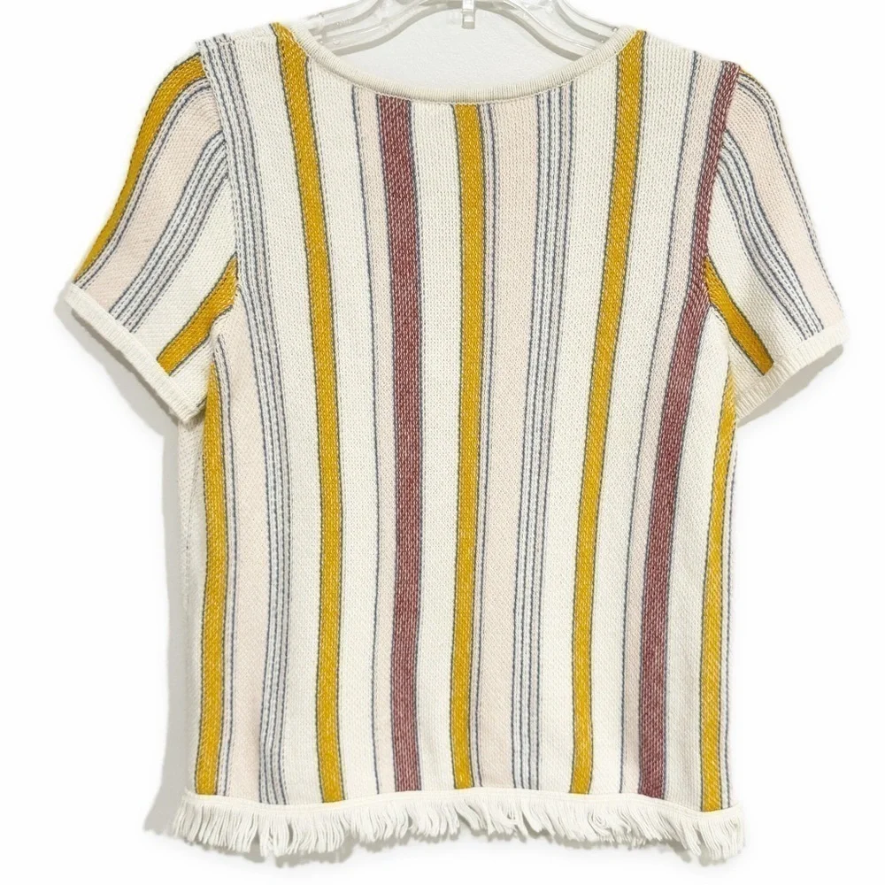 Madewell | Blakley Stripe Sweater Tee Cotton Fringe Size Small - Picture 5 of 8